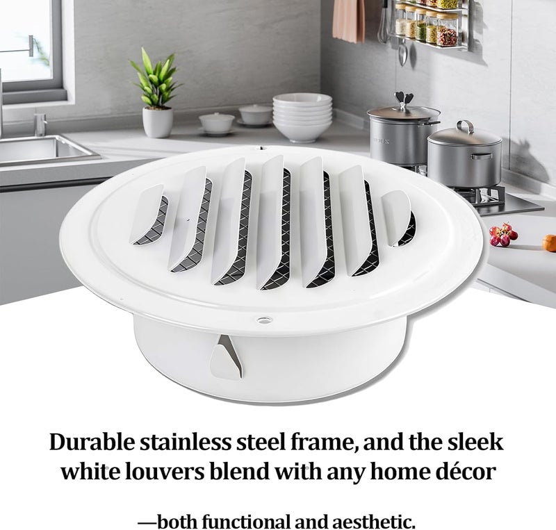 smrtcol 4" Round Soffit Vents White Stainless Steel Soffit Vents Wall/Ceiling Vent Cover with Mesh Screen for Bathroom, Dryer, & Attic（4 Pack) - Image 5